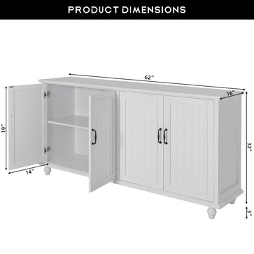 62'' Large Buffet Cabinet with Storage, White