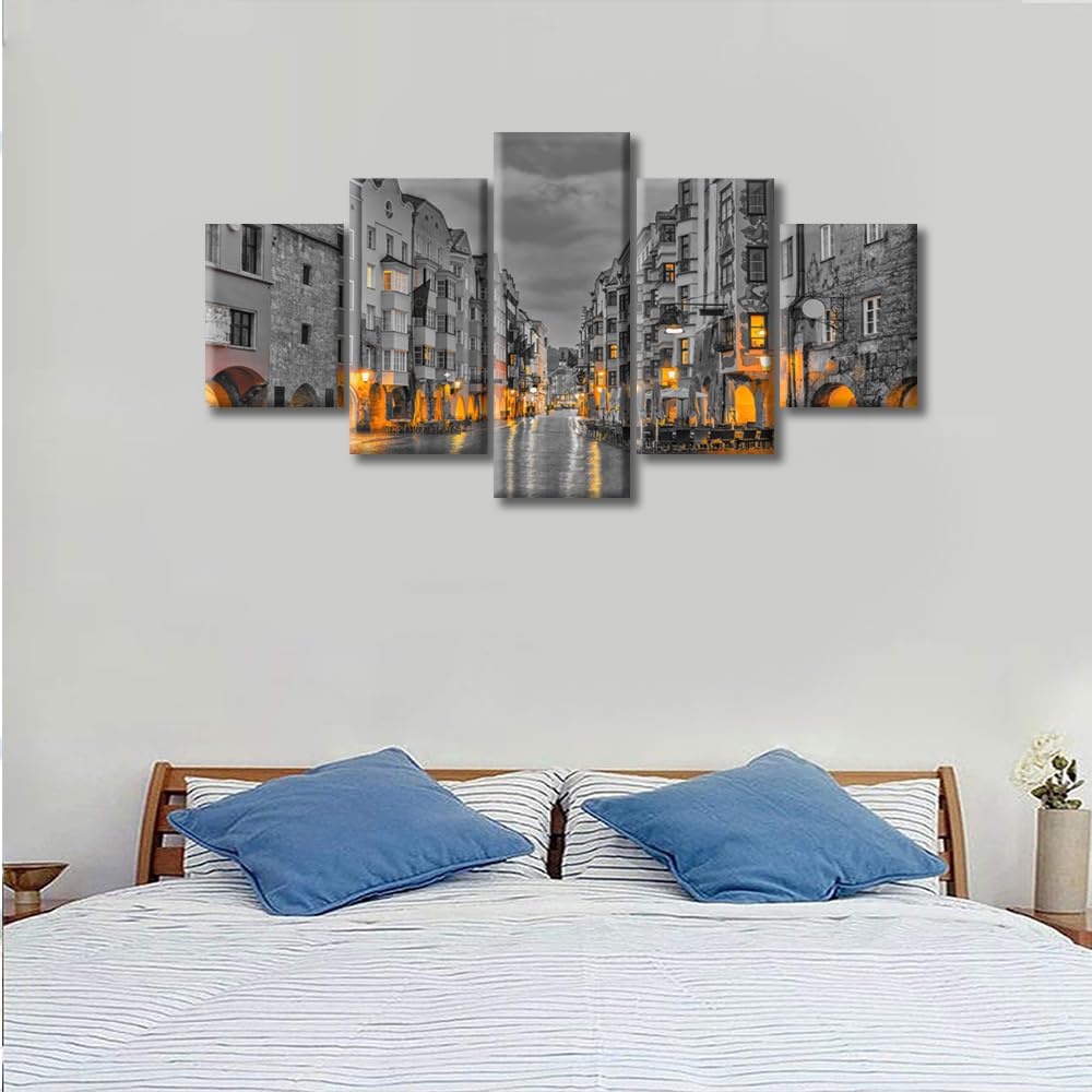Room Wall Pictures Historic Old Town of Herzog Friedrich Street Painting Artwork Multi Panel Canvas Wall Art Home