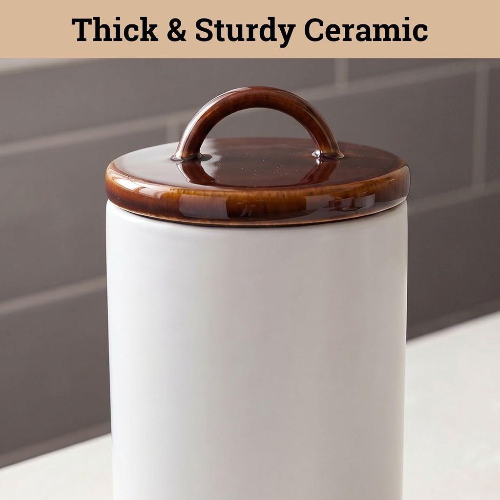 Ceramic Kitchen Canisters for Countertop w/ Airtight Ceramic Lids - Set of 3