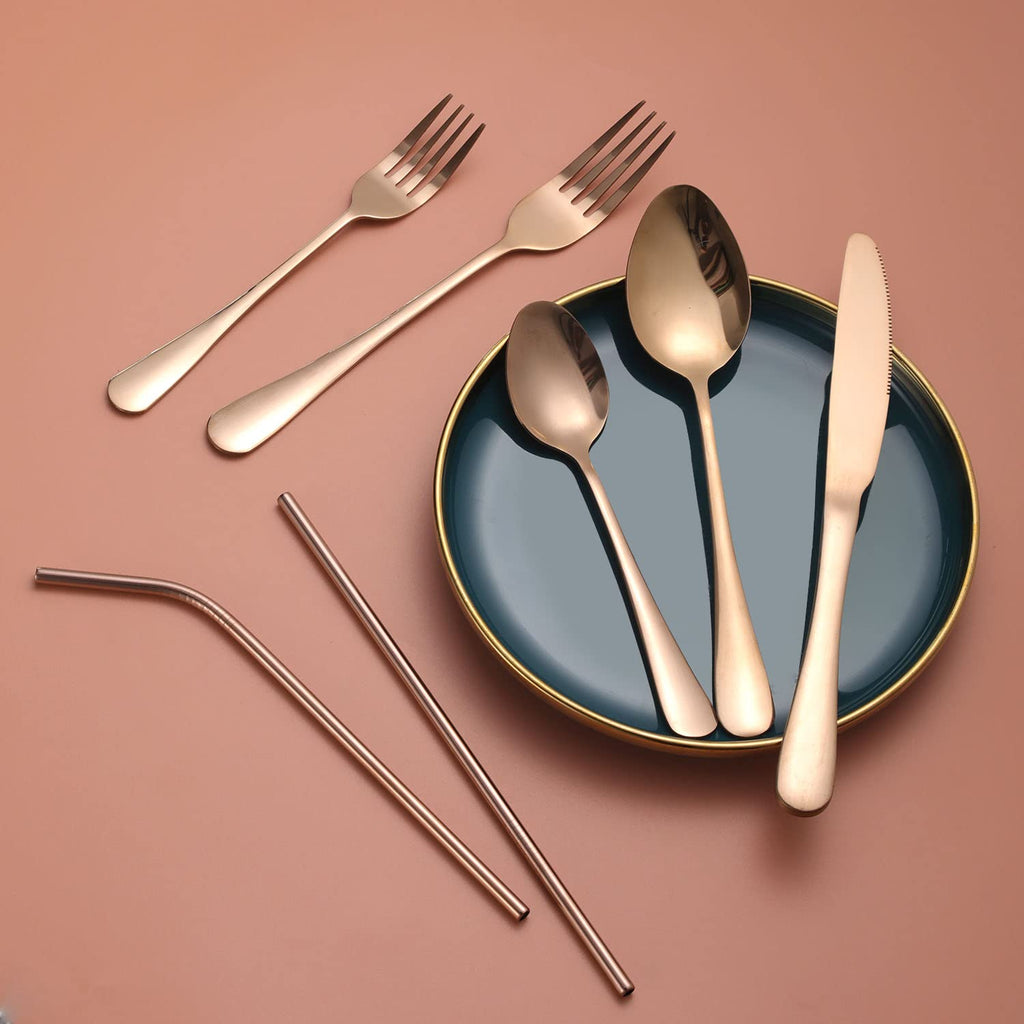 56 Pieces Mirror Rose Gold Silverware Service for 8 Flatware Set Stainless Steel Utensils Cutlery Set Dishwasher Safe