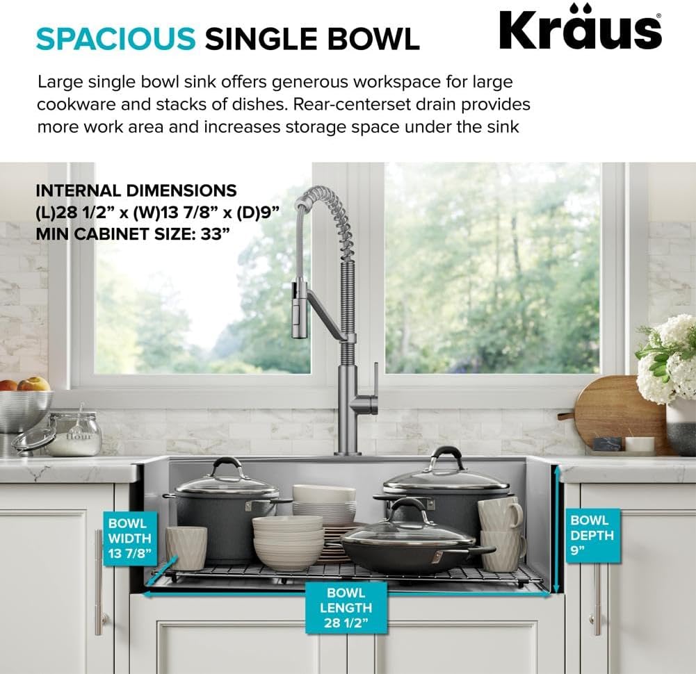 Kore 32-Inch Drop In/Undermount Workstation 18 Gauge Single Bowl Stainless Steel Kitchen Sink with Accessories