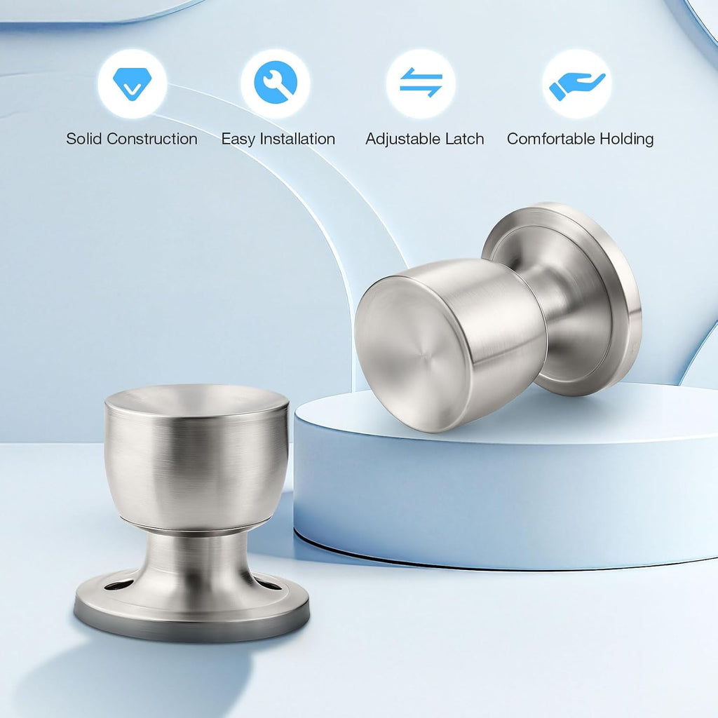 6 Pack Passage Door Knob, Brushed Nickel Door Knobs Keyless Doorknobs for Interior Doors, Hallway, Closet and More