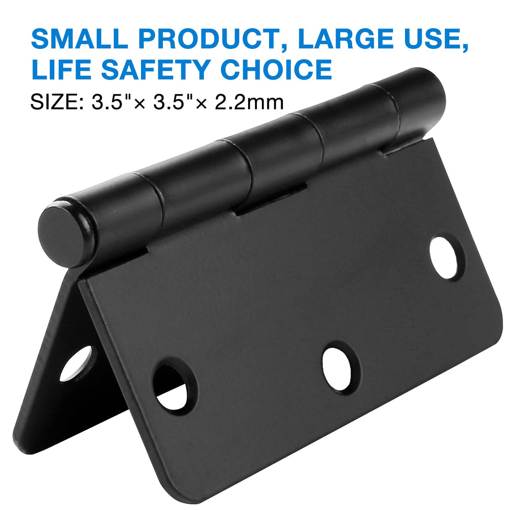 Matte Black Door Hinges 3.5" 24 Pack Rounded with 1/4" Radius Corners