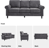 3 Seater Couch, Mid Century Modern Sofa with Rolled Arms and Deep Seats, Fluffy Comfort for Living Room