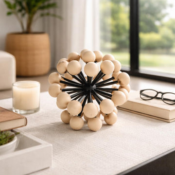 Orb Decorative Ball for Bowls with Wooden Knobs - Metal & Fir Wood, Casual Bowl Filler Decor, Centerpiece Filler