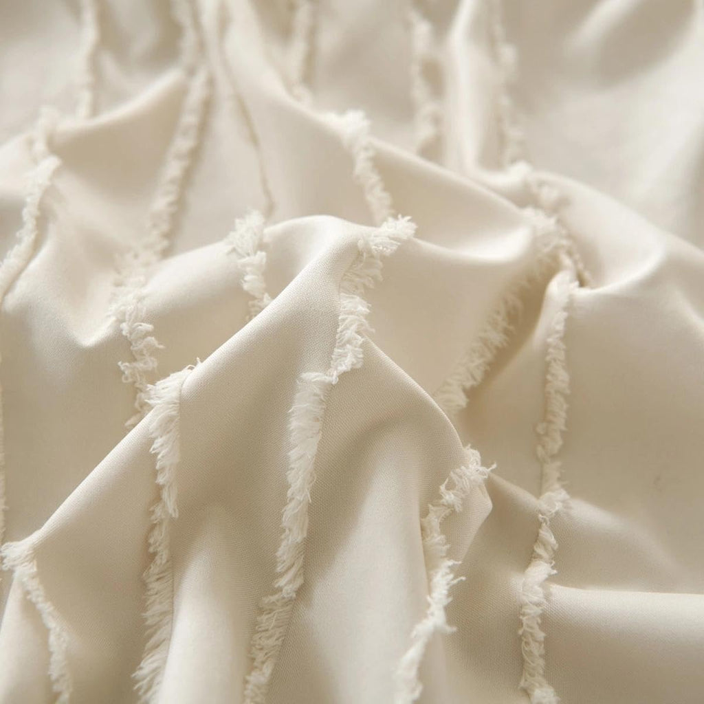 Bed Skirt Queen Size - Ruffled Bed Skirt - with Split Corners - Cream | Striped Boho Tufted -14 Inch Drop Bedskirt