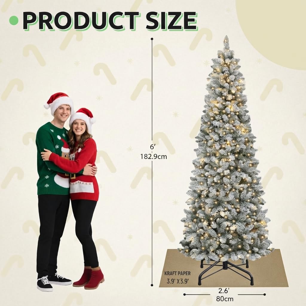 6FT Prelit Flocked Pencil Christmas Tree with Remote