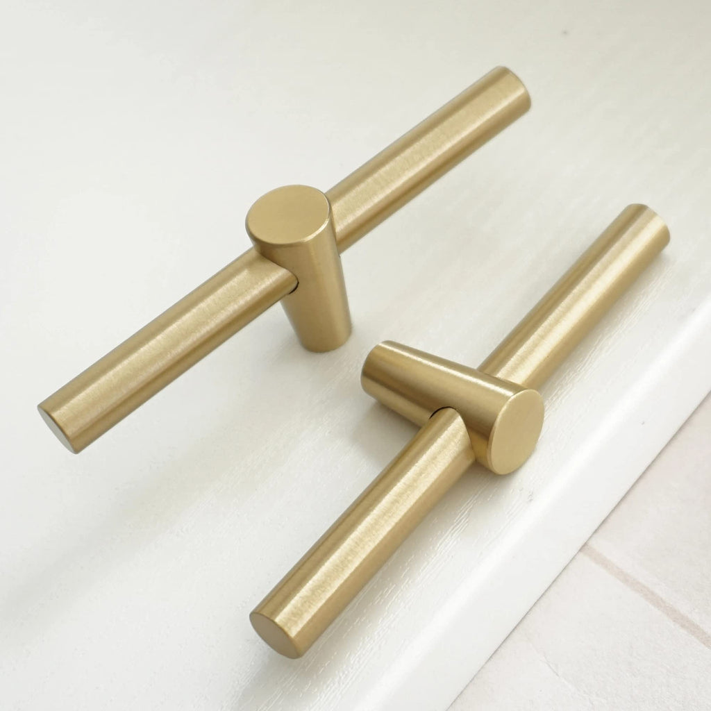 4 Pack Brushed Brass Cabinet Knobs Gold T Bar Drawer Pulls Handles