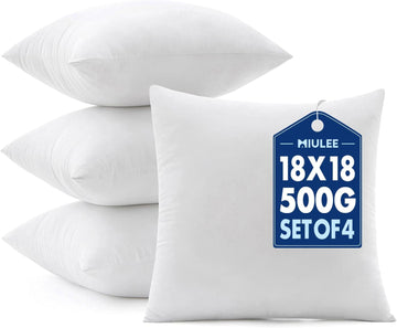 18x18 Pillow Inserts 4 Pack, 100% Virgin Fiber Filling Throw Pillows - Set of 4