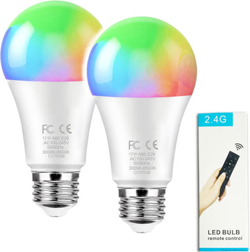 12W A60 Smart LED Light Bulb with a 2.4GHz Remote Control,RGBCW Color Changing,Stepless Dimmable 3000-6500K,100W