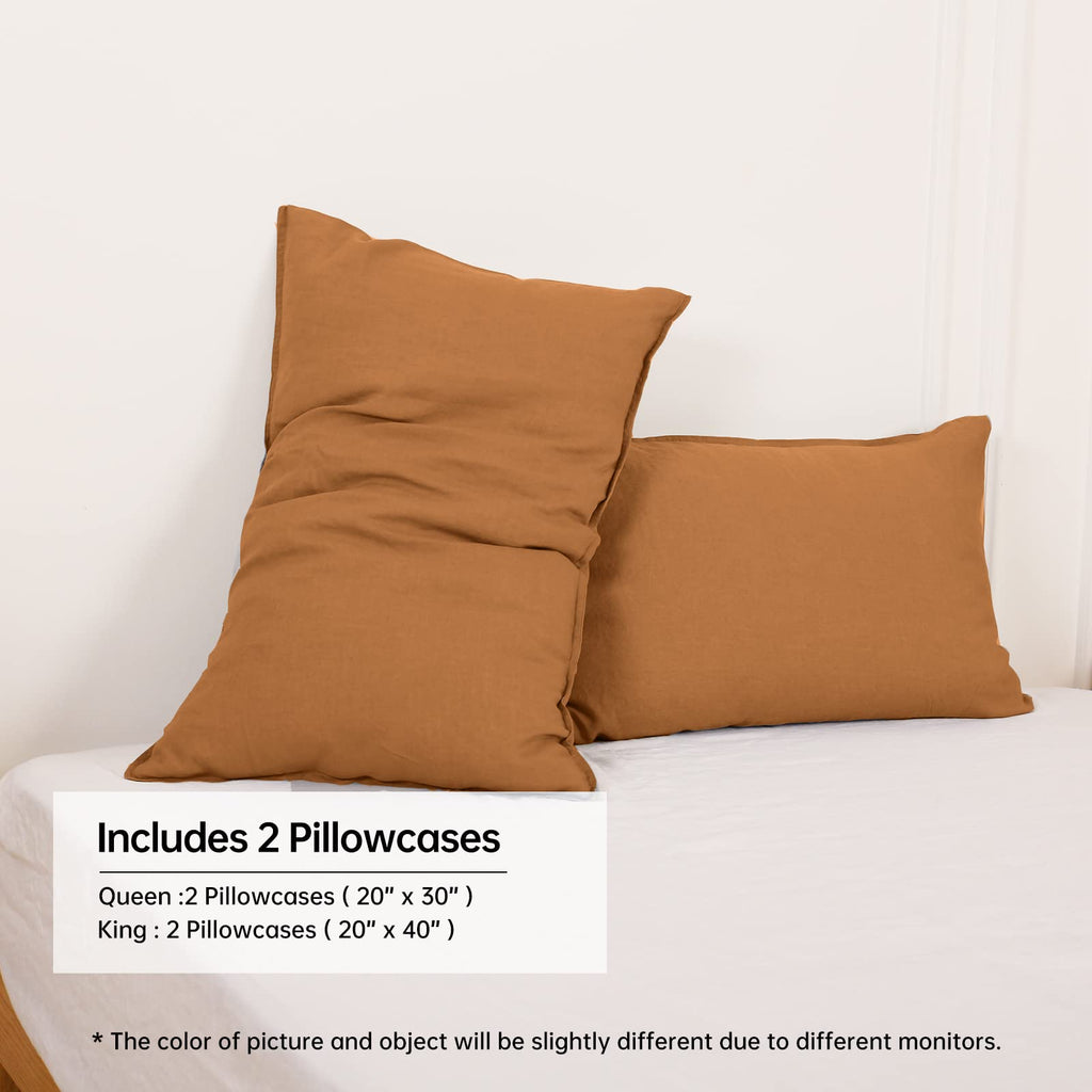 100% Linen Pillowcases 1 Pair Basic Style Envelope Overlap Closure French Natural Washed Flax Shams Set of 2