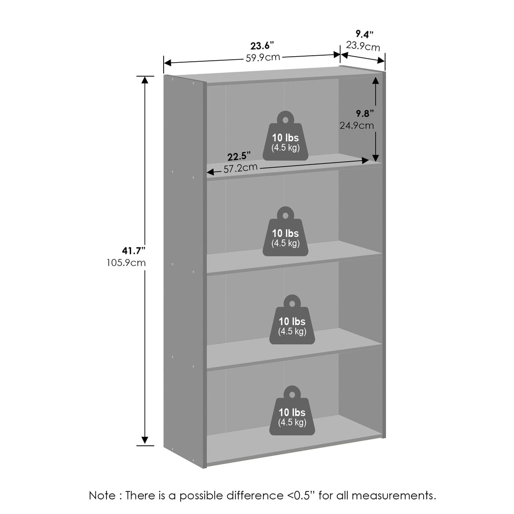 Simple Book Shelf, 4-Tier Bookshelf, Bookcase with Open Shelf, 9.4 x 23.6 x 41.7, Columbia Walnut