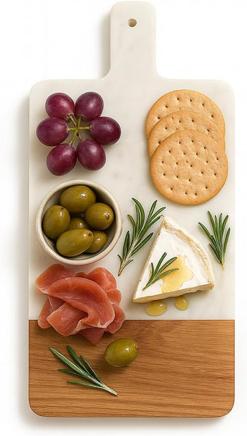 Personalized Charcuterie Boards Gift Set, Marble and Wood Cheese Board Set with Handle, Custom Cutting Board