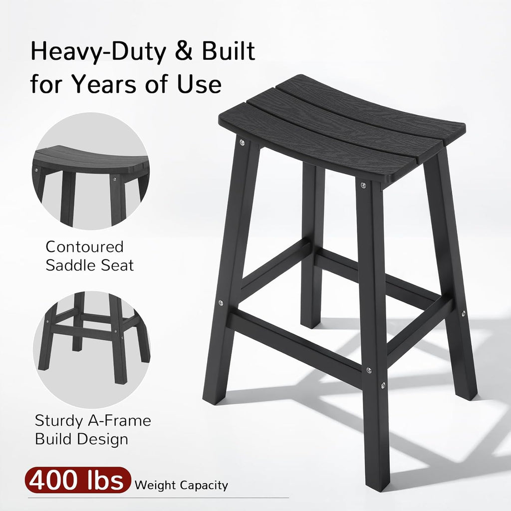 All-Weather Bar Stools Set of 2, 28" Outdoor Barstools with 400 lbs Capacity, Low Maintenance HIPS Patio Furniture
