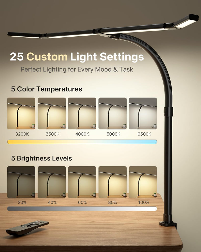 42" Desk Lamp with Clamp, 1800LM 4-Panel LED Light