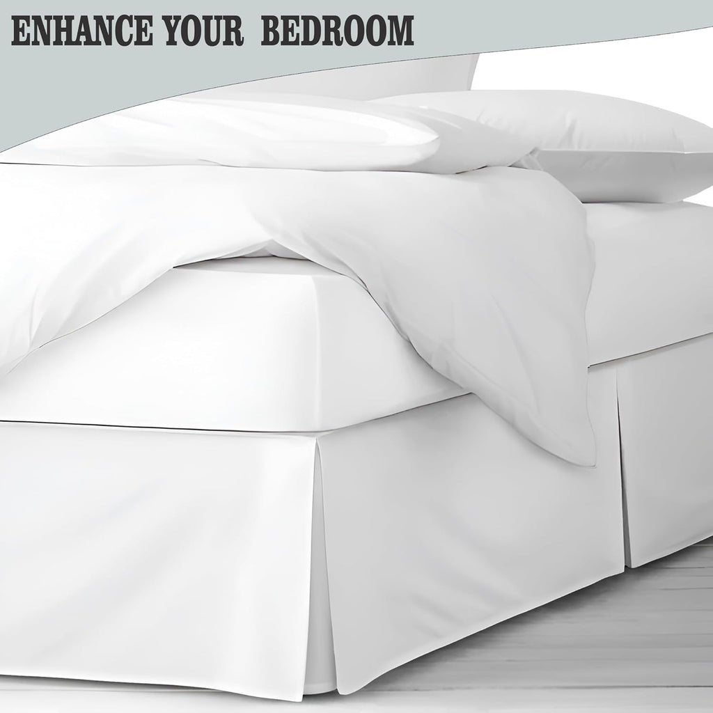 XL Bed Skirt Size 23 Inch Drop, Split Corner Box Pleated Dust Ruffle Easy Fit, 800 Thread Count Luxury Bed Skirts