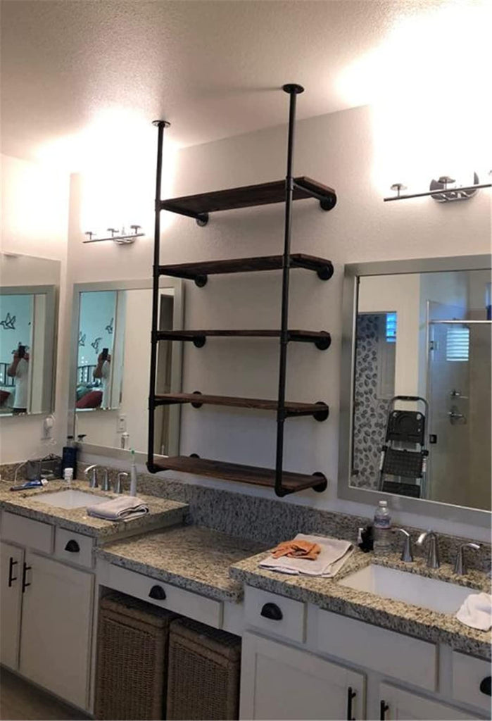Industrial Wall Mount Iron Pipe Shelf Shelves Shelving Bracket Black Vintage Retro Ceiling Hung Shelf DIY Open