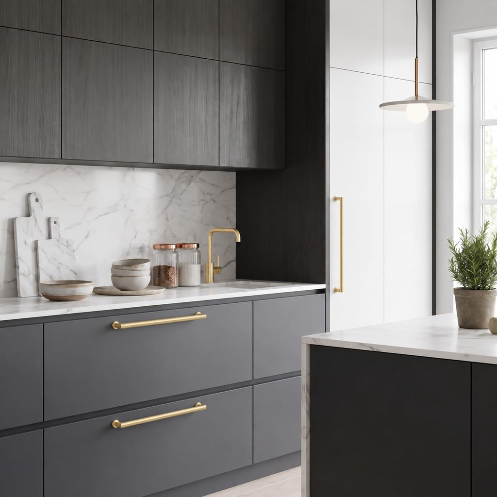 10-Pack 5-Inch(128mm) Matte Gold Cabinet Pulls,Brushed Satin Gold Handles Cabinets, Cupboards, Drawers and Bathroom