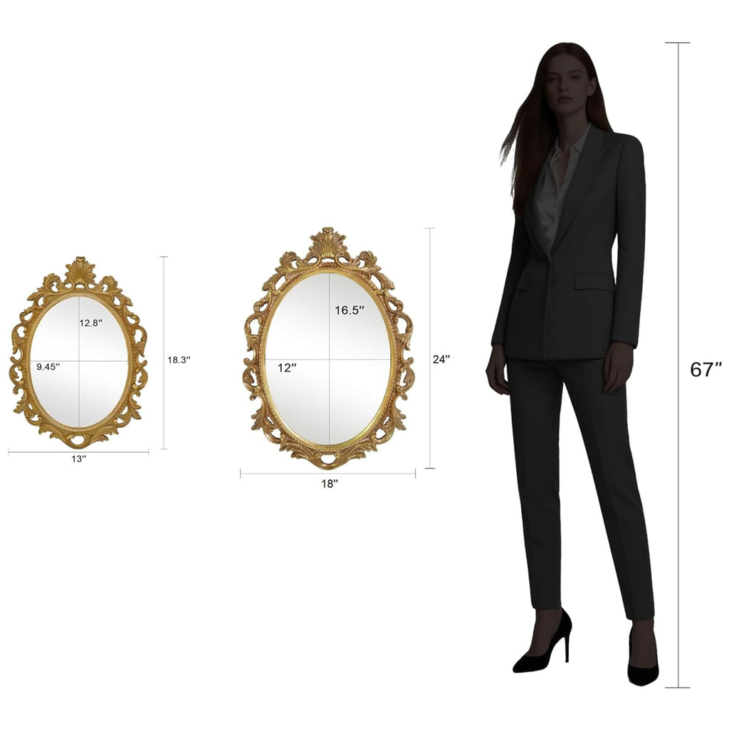 Antique Gold Oval Wall Mirror, Vintage Gothic Scroll