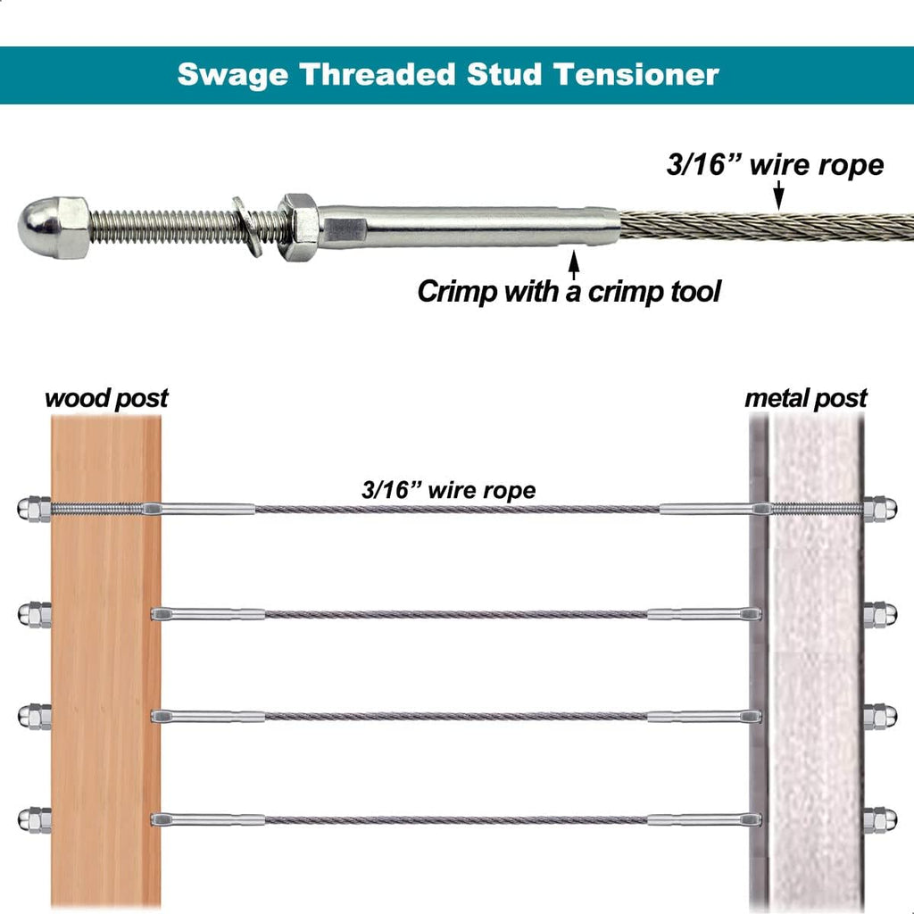 3/16 T316 Stainless Steel Stud Tensioner Cable Railing Hardware 60pcs for Wood & Metal Posts