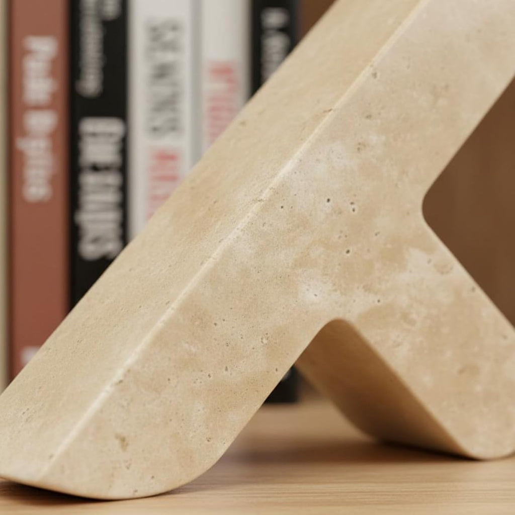 Stone Bookend Travertine Herringbone Minimalist with Natural Texture Keeps Books Upright Adds Calm Sculptural