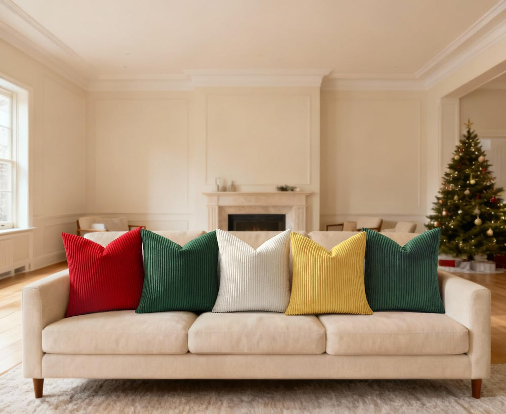 Soft Corduroy Throw Pillow Covers 18x18 Set of 2 Christmas Green