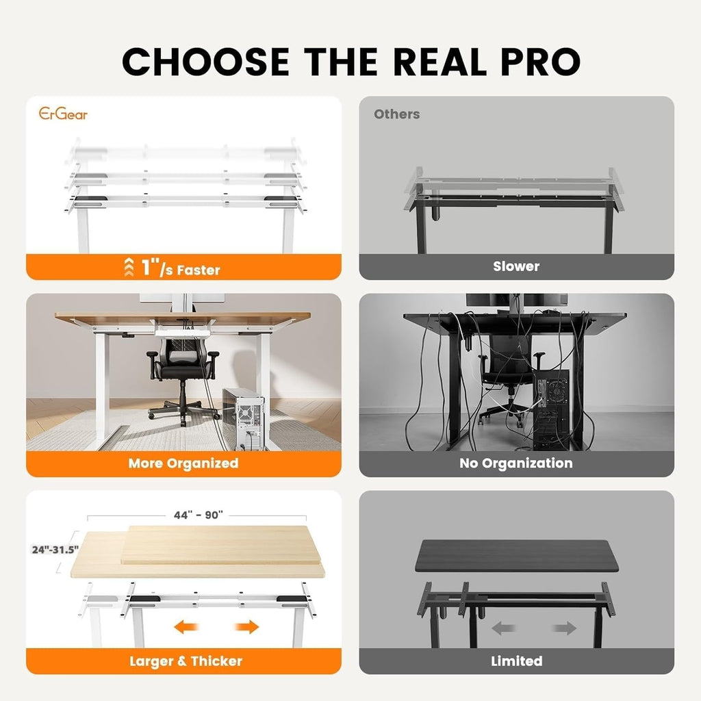 Dual Motor Standing Desk Legs for 44-90 inch Desktops, 264 lbs | 4 Memory Presets, Cable Tray, Dual Hooks, 28-47 inch