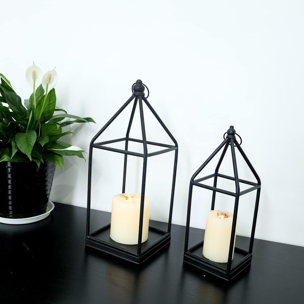 Lantern Decorative Indoor&Outdoor, 18''&14'' Large Black Metal Candle Lanterns Decor, Vintage Hanging Holders Porch