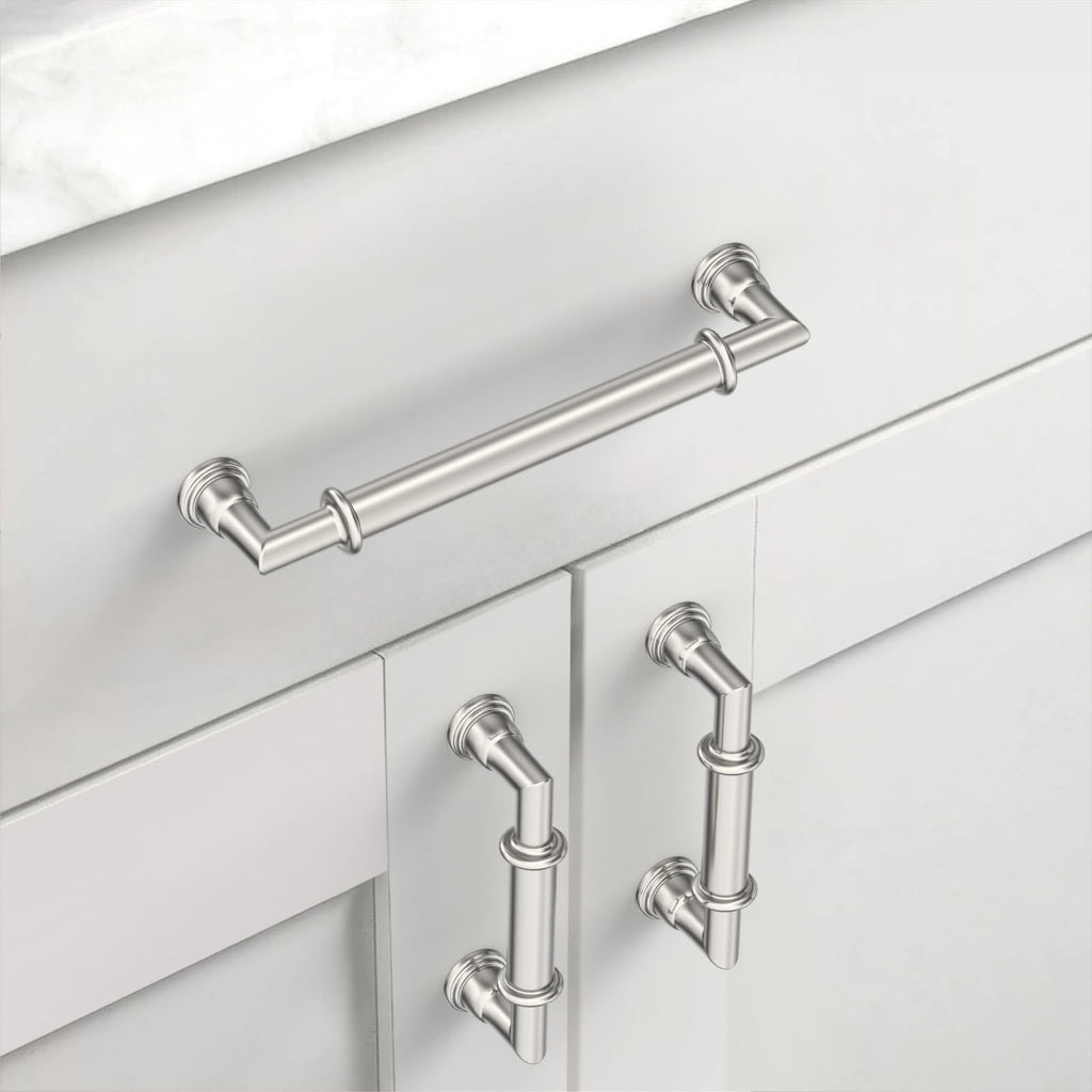 2 Pack 5 Inch(128mm) Brushed Nickel Cabinet Pulls Heavy-Duty Solid Kitchen Cabinet Handles Satin Nickel Drawer