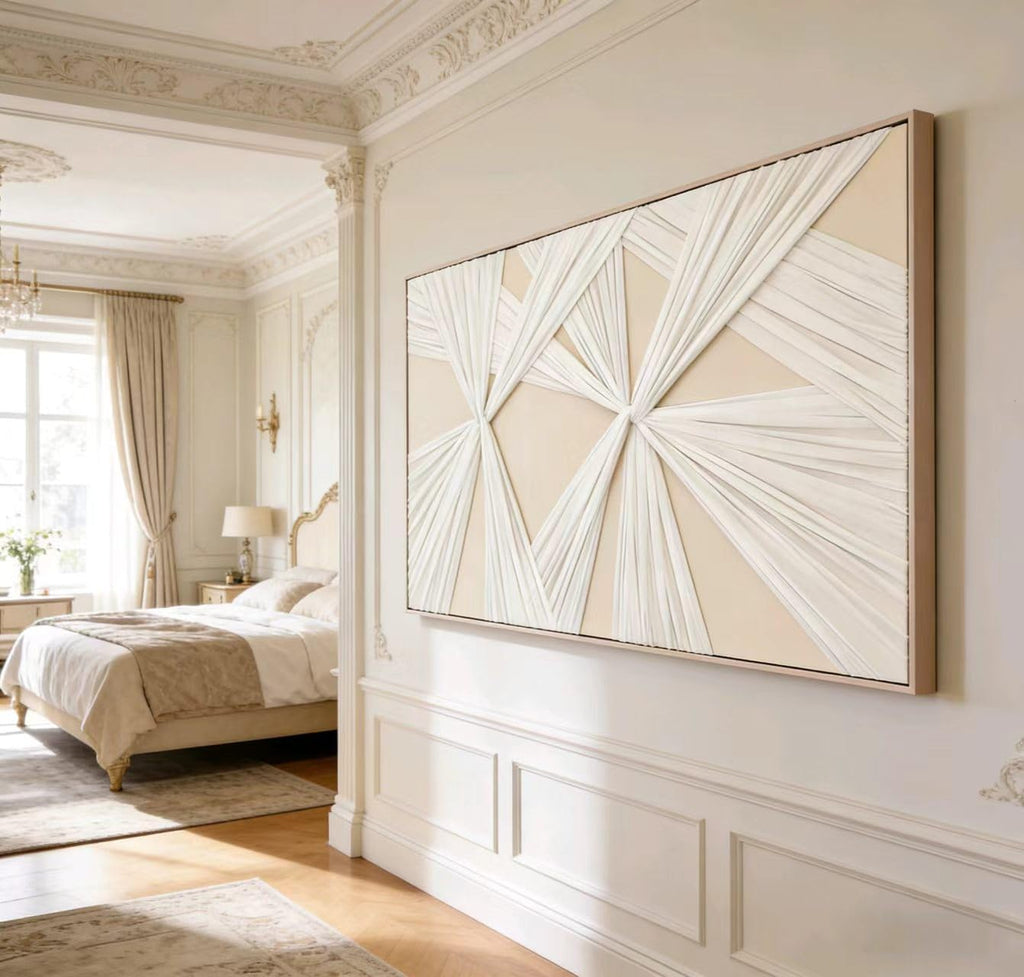 Artists' Handicraft, Extra Large Luxury 3D Fabric Neutral Textured Wall Art, Minimalist Abstract Boho Modern Long