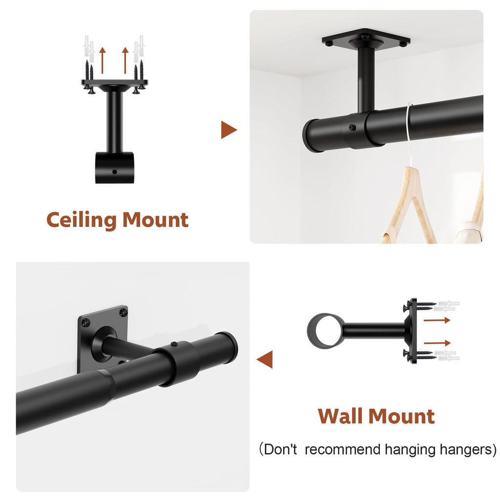 Ceiling Mounted Closet Rods for Hanging Clothes 17-84 Inch, Black