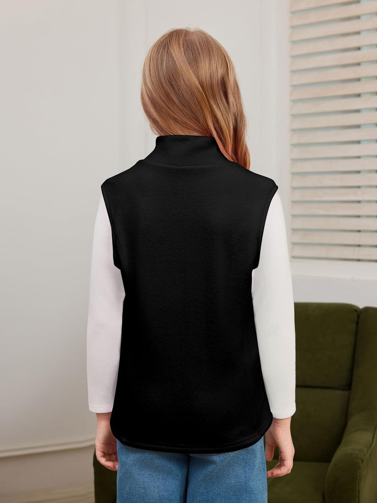 Girls Polar Fleece Zipper Vest Kids Sleeveless Stand Collar Jacket with Pockets