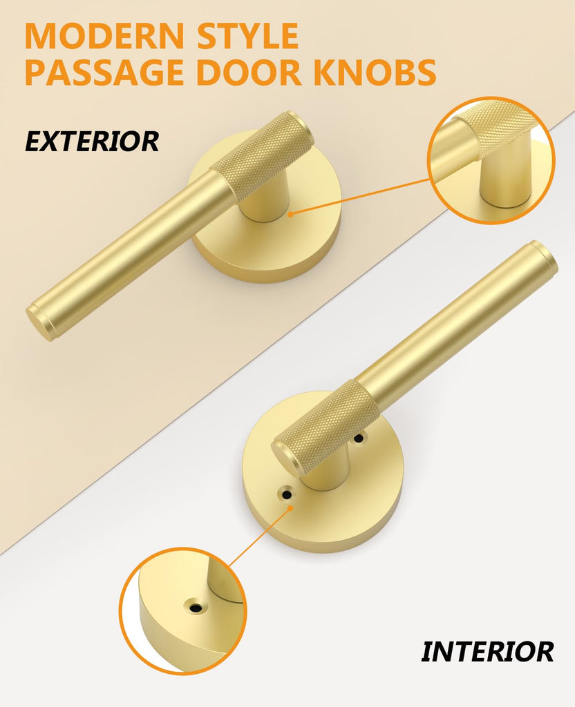 6 Pack Brushed Gold Passage Interior Door Handles