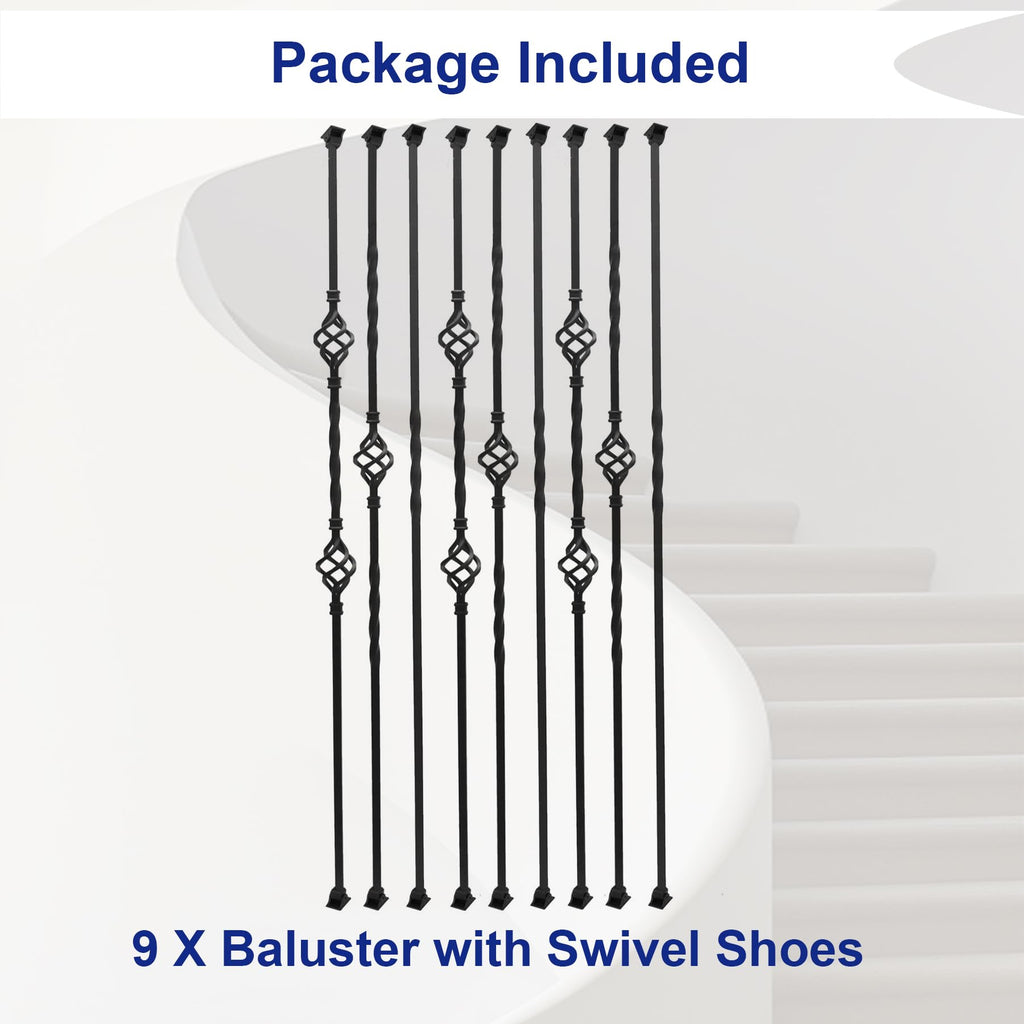 9-Pack Iron Balusters 44" x 1/2" Square Hollow Stair Spindles