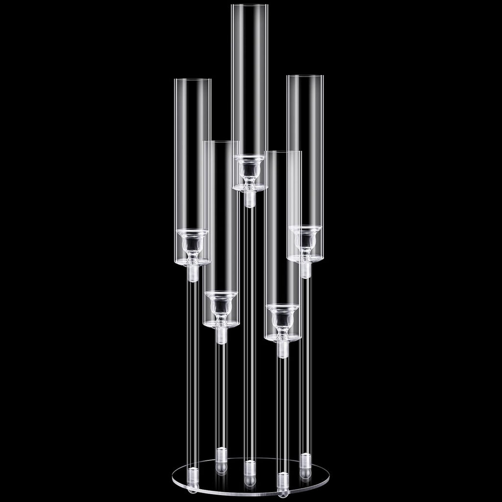 4 Pcs Acrylic Candelabra Centerpieces Candle Holder Crystal 5 Arm Candlesticks Holder with Acrylic Shade Pillar Taper