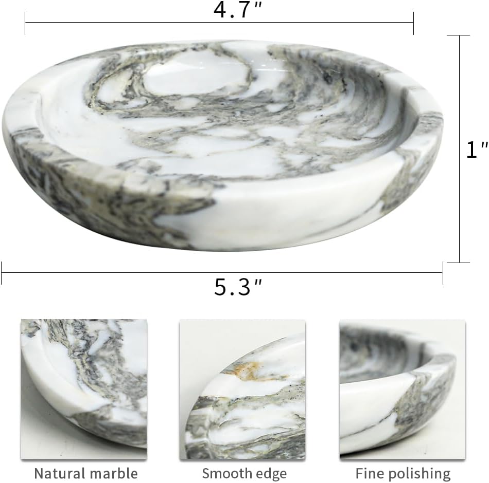 5.5" Marble Jewelry Tray for Vanity, Trinket Dish for Rings Earrings Necklace Keys, Natural Marble Decorative Tray