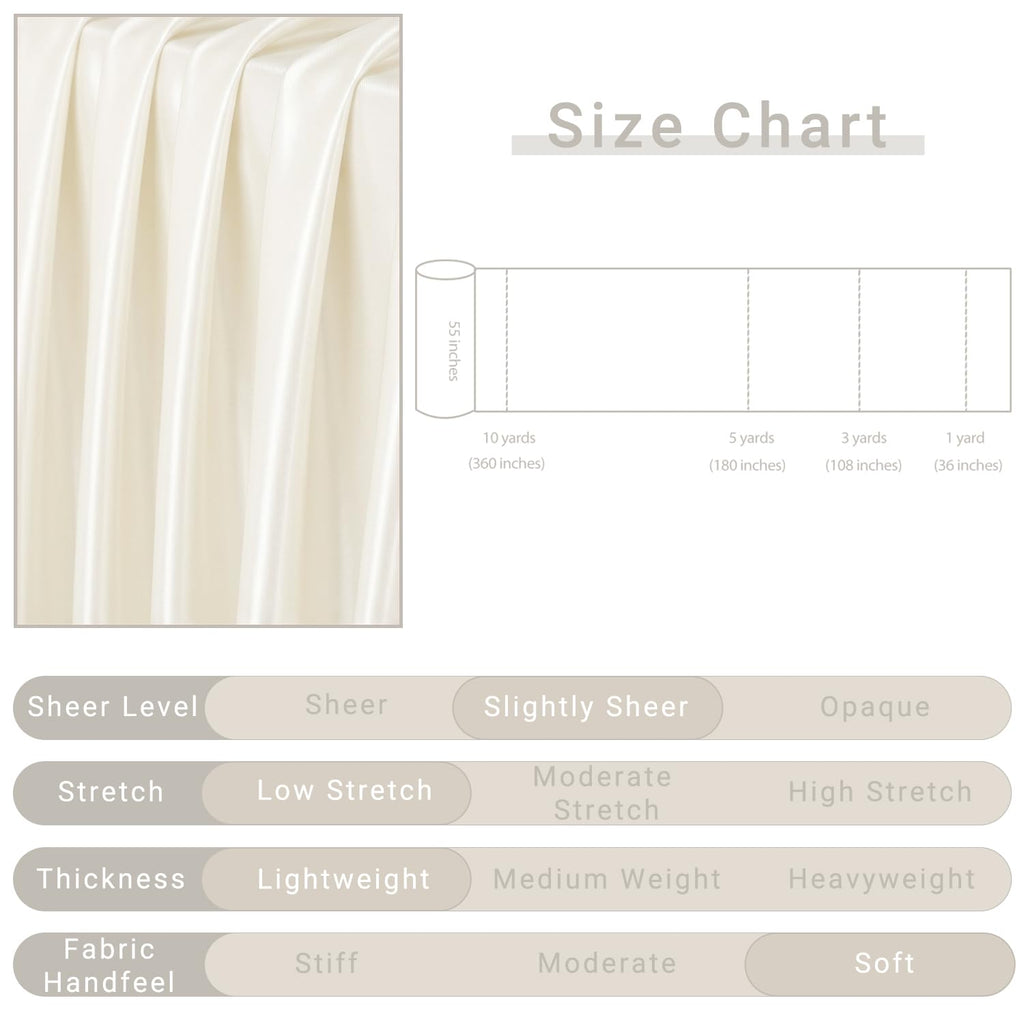 Beige Satin Fabric by The Yard, 1 Yard, 55 Inch Wide