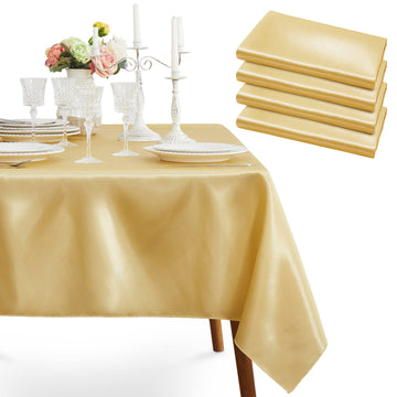4 Pack Gold Satin Tablecloth, 58 x 102 Inches, Rectangle