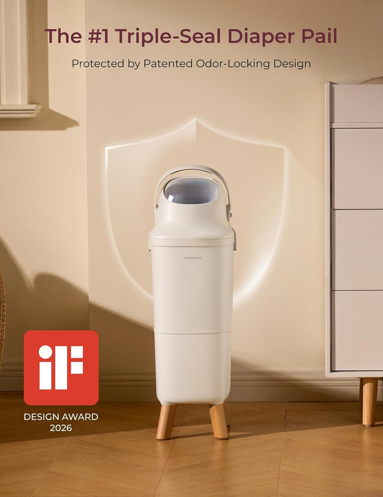 Triple-Seal Diaper Pail with Odor Locking, Ergonomic Height Design