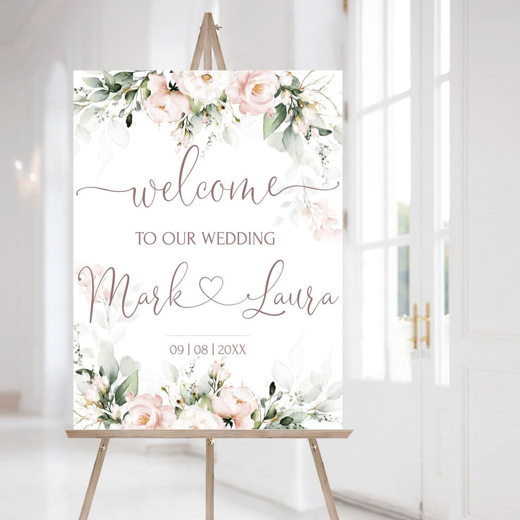 Wedding Welcome Sign, Blush Pink Wedding Welcome Sign, 12" X 18" (Small), 27" (Medium), 36" (Large), Plastic, Modern