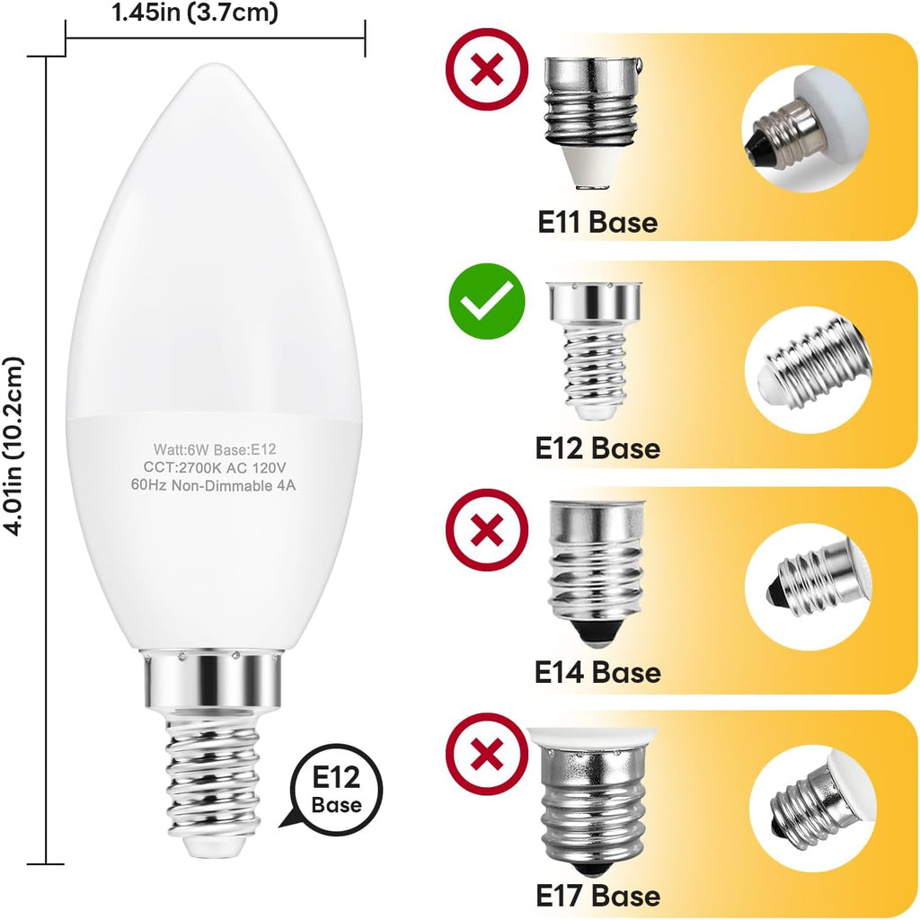 E12 LED Candelabra Bulbs 60W Equivalent, Warm White 2700K
