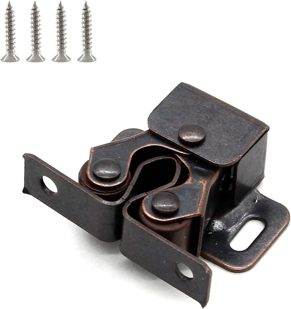 4 Pack Double Roller Catch with Spear, Heavy Duty Cabinet Closet Doors Roller Catch Latch Doors (Bronze Tone)