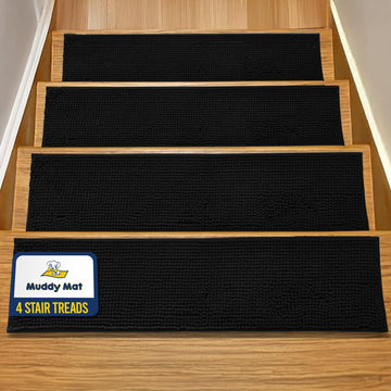 Pack of 4 - Soft Chenille Stair Treads Non-Slip Reusable, Super Absorbent Stair Treads for Wooden Steps, Tile &