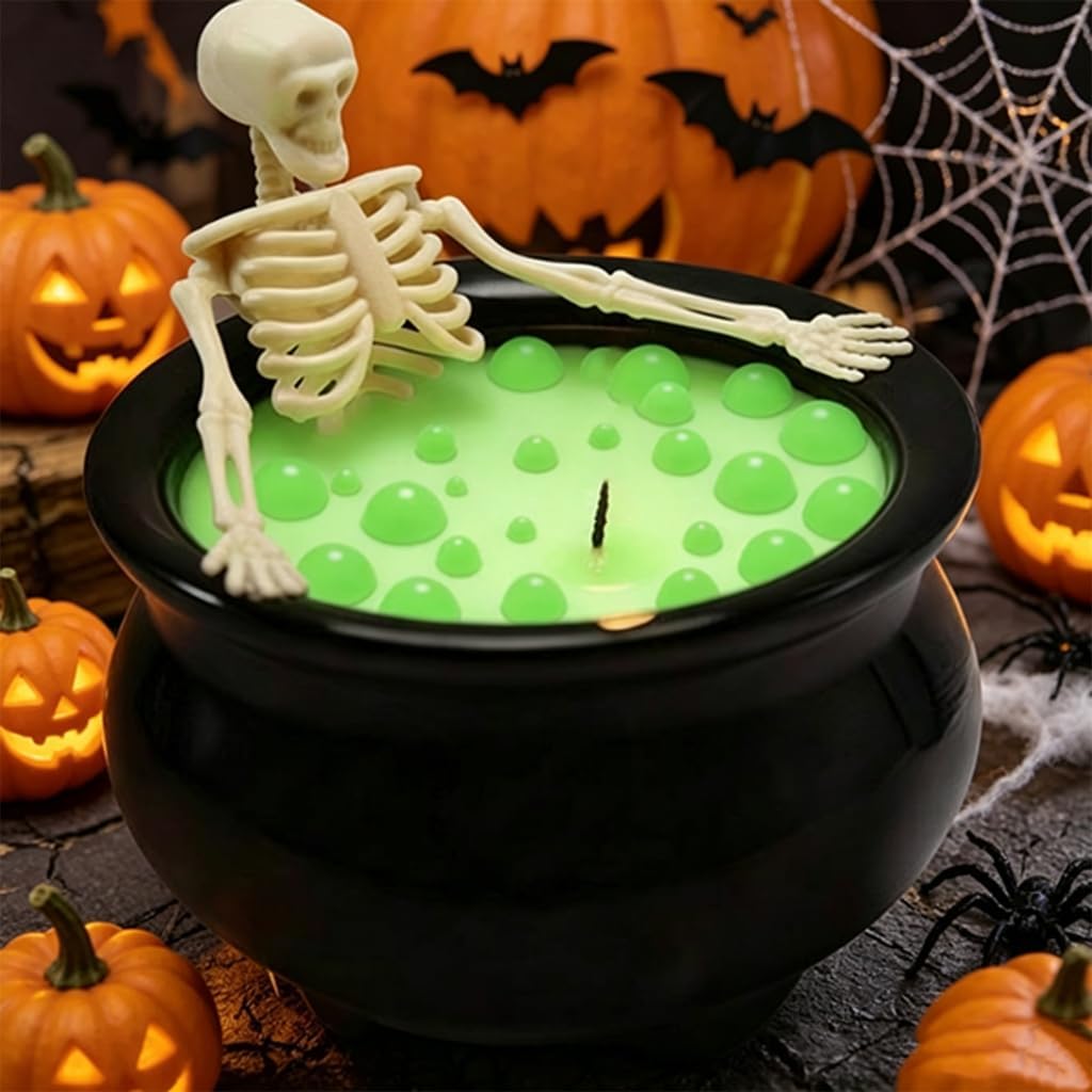Halloween Shelf Candle Accent with Figure Top and Ceramic Vessel