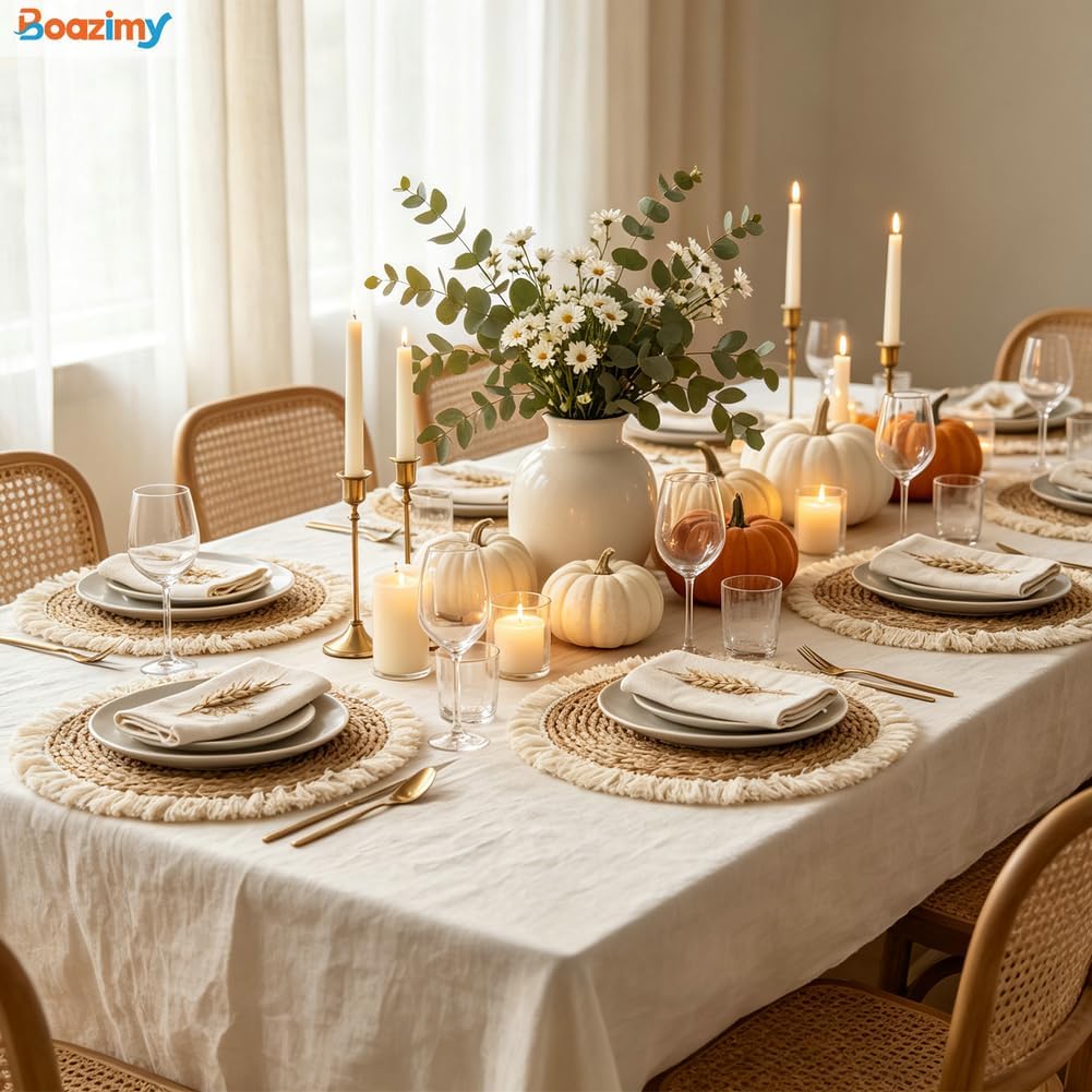 Inch Tassel Round Bulrush Placemats Bulk Set - Set of 30