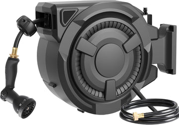 Retractable Garden Hose Reel 1/2 in x 100 ft, Heavy Duty Wall Mounted Hose Reel with 10- Function Sprayer Nozzle