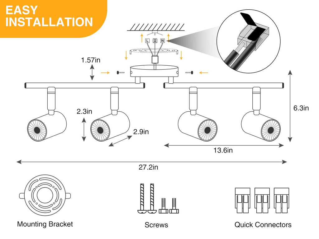 4 Light LED Track Lighting Fixtures Ceiling, Black