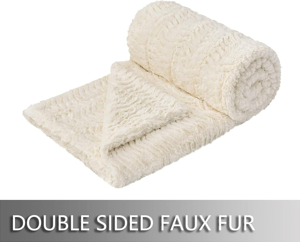 Luxury Double Sided Faux Fur Throw Blanket,700GSM Ultra Soft Fuzzy Thick Throw,Fishbone Pattern, Machine Washable