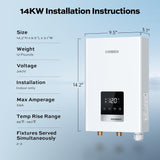 14kW Tankless Water Heater Electric, ORBEK On Demand Instant Hot Water Heater 240V, Max 3.38 GPM