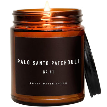 Palo Santo Patchouli Candle Gift, 9oz Amber Jar